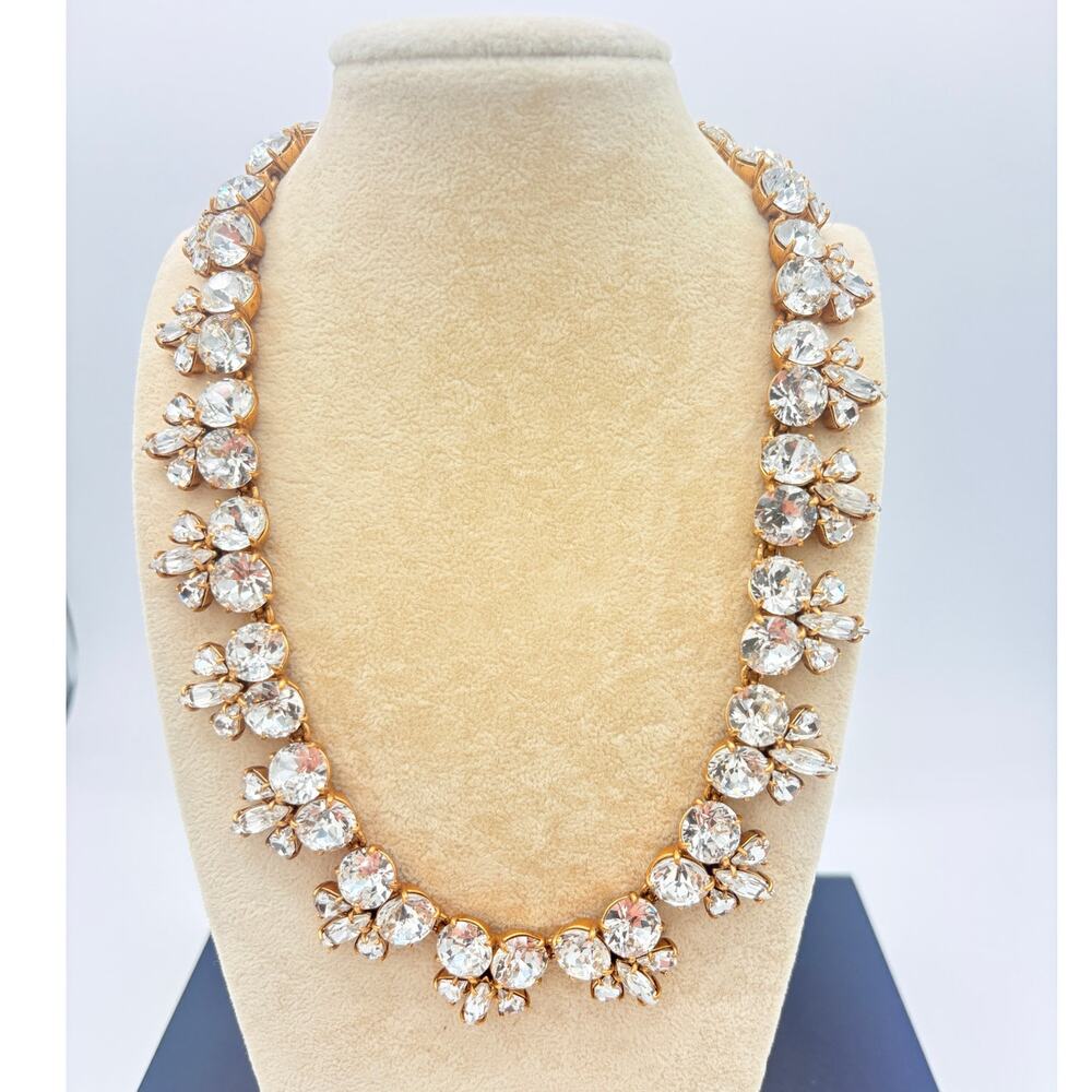 Collectible J Crew Crystal Cluster Statement Necklace Gold‑Tone, 2010-2016 Era